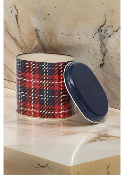 Ekoşe Desenli Oval Metal Saklama Kabı, Çok Renkli, 11X15 cm