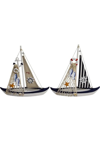 Dekoratif Marin Ahşap Yelkenli Gemi Maketi (25 cm x 25 Cm) (2 Adet)