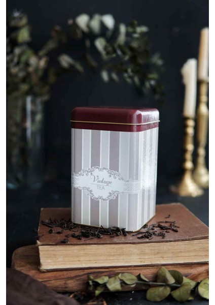 Şık Bej Desenli Kare Metal Saklama Kabı 11X11 cm