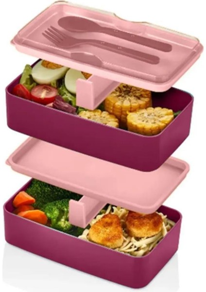 Bordo 2 Katlı Saklama Kabı Seti, Öğrenci ve Sporcu Için Sağlıklı Öğünler Için modelleri