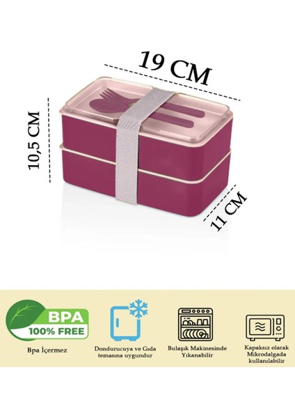 Bordo 2 Katlı Saklama Kabı Seti, Öğrenci ve Sporcu Için Sağlıklı Öğünler Için