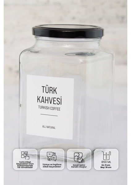 Turkuaz Köşeli Cam Saklama Kabı 850 Ml, Mutfak ve Kiler Düzenleyici