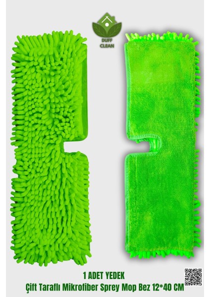 Çift Taraflı Mikrofiber Sprey Mop Bezi 12X40 Cm, Yeşil, 1 Adet