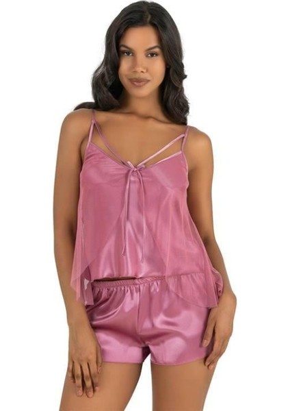 Marsilyan- Beruflic Gül Kurusu Saten Şort Takımı