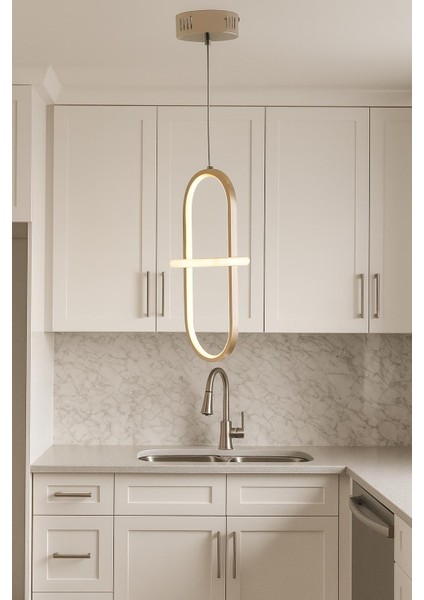 TT006-1-FSR Tt Aydınlatma Minyon Modeli Tekli Fransız Sarı Kaplama LED Avize