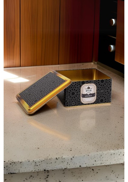 Desenli Kare Metal Saklama Kabı, 20X20 Cm, Şık ve Dayanıklı Mutfak Gereci