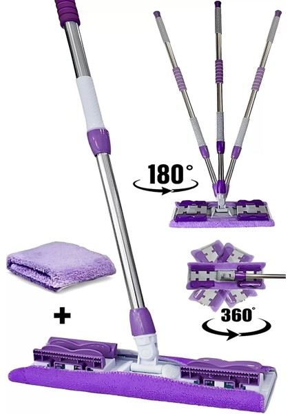 Teleskobik Mikrofiber Mop Seti, Yedek Bezli, Çok Yönlü Temizlik, Renkli ve Kullanışlı