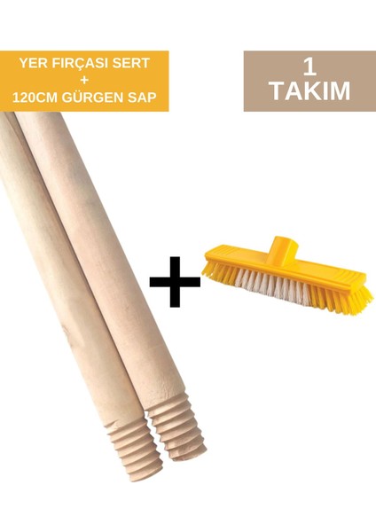 Sert Yüzey Temizlik Seti, 120 cm Vidadan Bağlantılı Gürgen Sapli