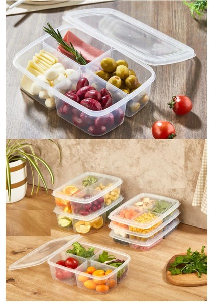 4 Bölmeli Renkli Saklama Kabı, Mikrodalga ve Dondurucu Uyumlu, Öğünlük ve Piknik Için