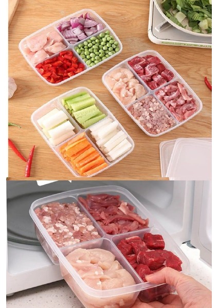 4 Bölmeli Renkli Saklama Kabı, Mikrodalga ve Dondurucu Uyumlu, Öğünlük ve Piknik Için indirimleri