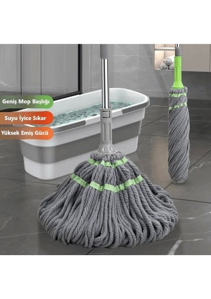 Kendinden Sıkmalı Bükümlü Paspas Mop Yedekli, Pratik ve Temizliğe Uygun