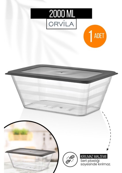 Büyük Boy Prizma Dikdörtgen Saklama Kabı, Mikrodalga ve Derin Dondurucu Uyumlu, 2 Lt