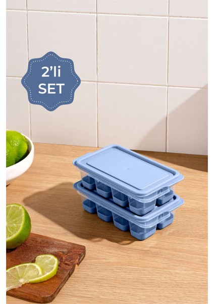 2'li Mavi Silikon Buz Kalıbı, 8 Bölmeli, Pratik ve Şık Tasarım