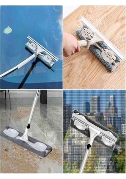 Mandallı Kıskaçlı Çok Amaçlı Cam Silme Mopu, Yedek Mikrofiber Bezli modelleri