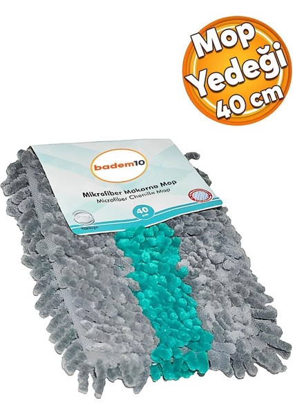 Gri-Turkuaz Mikrofiber Mop Yedeği 40 Cm, Temizlik ve Kurulama Için Ideal
