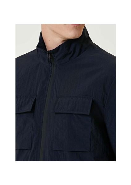 Lacivert Erkek Dik Slim Fit Düz Mont 1092059