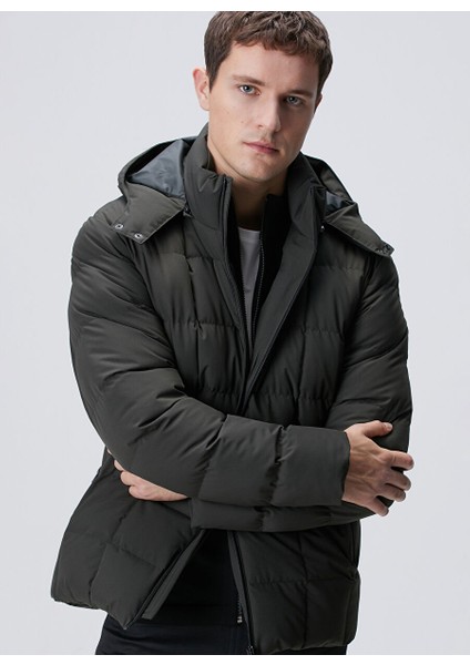 Kapüşonlu Slim Fit Kapitone Haki Erkek Mont 109375 fiyatları