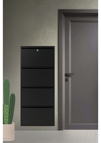 4'lü Siyah Metal Ayakkabılık ( Kilitli )