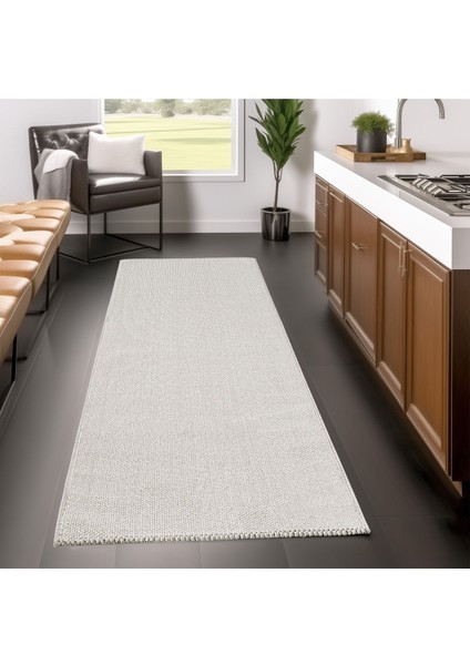 Bukle Kilim Düz Yumuşak Sisal Jüt Taban Polipropilen Tozumaz Oda Koridor Halısı Krem Renk