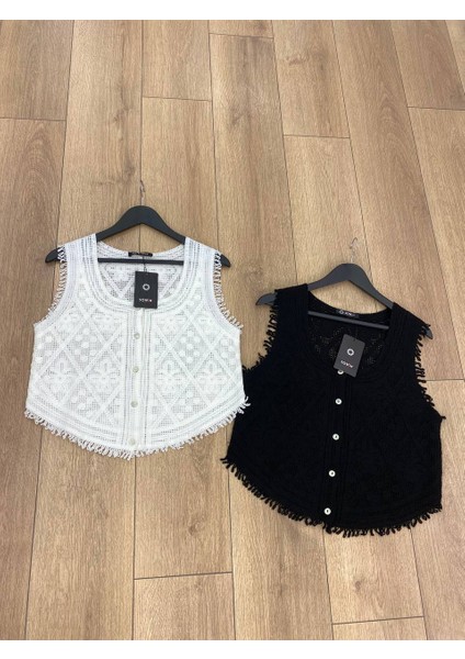Kadın Dantel Detay Düğmeli Triko Yelek modelleri