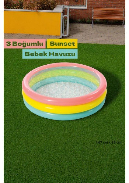 Renkli 3 Boğumlu Sunset Desenli Bebek Şişme Havuz 147X35 Cm, Çocuklar Için Neşe Dolu Oyun Alanı