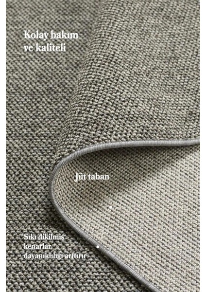 Bukle Kilim Düz Yumuşak Sisal Jüt Taban Polipropilen Tozumaz Oda Koridor Halısı Gri Renk