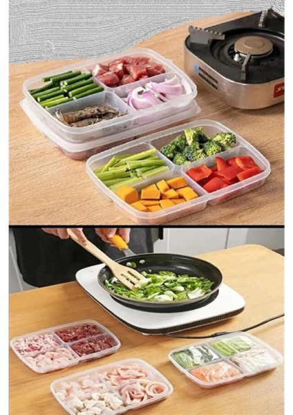 Turuncu 4 Bölmeli Kapaklı Saklama Kabı, Buzdolabı ve Kahvaltılık Organizer