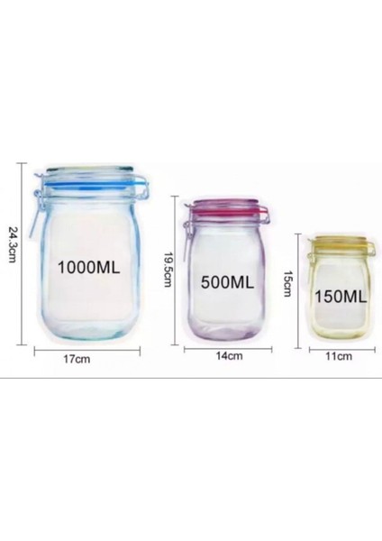 Turuncu Büyük Boy Kilitli Saklama Poşeti, 3'lü Paket, Kavanoz Görünümlü, Dayanıklı modelleri