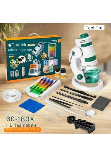 Dijital Mikroskop Seti 60-180X Büyütme El Mini Eğitici Çocuk Mikroskobu 21 Parça Eğitici Set