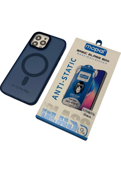 iPhone 13 Pro Max Lacivert Transparant Kılıf Kırılmaz Cam Hediye