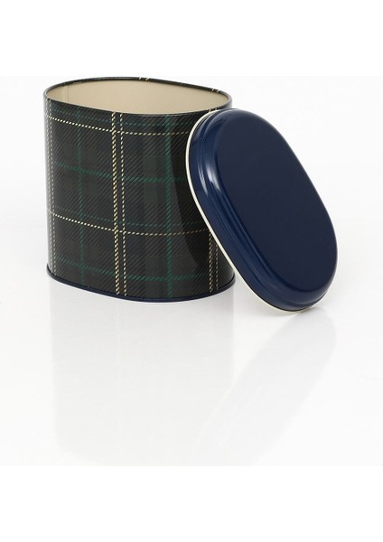 Yeşil Ekose Desenli Oval Metal Saklama Kabı 11X15 Cm, Çok Renkli fırsatları