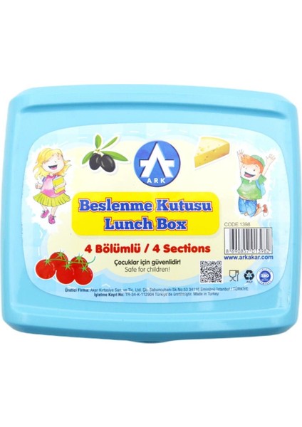 Mavi 4 Bölmeli Güvenli Beslenme Kutusu KOD:1398
