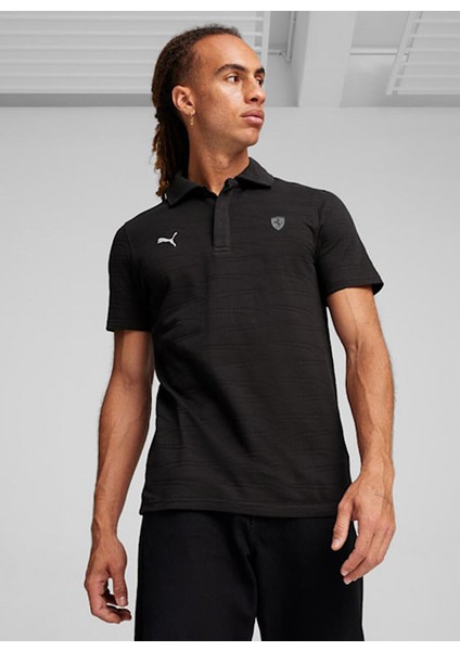 62382702 Ferrari Style 2 Tone Polo Siyah Regular Fit Erkek T-Shirt