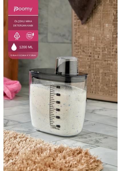 Hava Geçirmez, Kendinden Ölçekli Vakumlu Deterjan Saklama Kabı 1200 ml Siyah