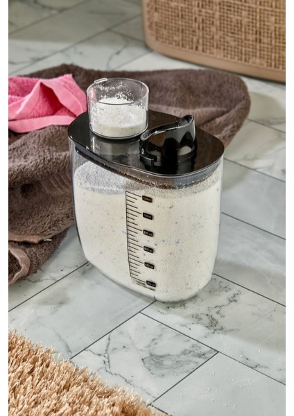 Hava Geçirmez, Kendinden Ölçekli Vakumlu Deterjan Saklama Kabı 1200 ml Siyah