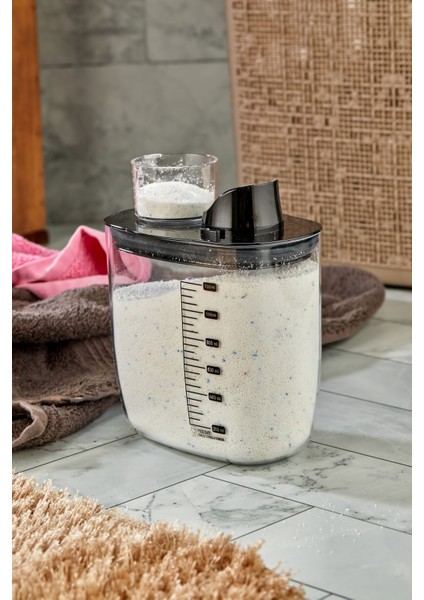 Hava Geçirmez, Kendinden Ölçekli Vakumlu Deterjan Saklama Kabı 1200 ml Siyah