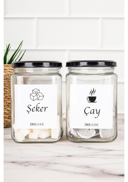 2'li Siyah Metal Kapaklı Kare Cam Saklama Kabı Seti 720 ml