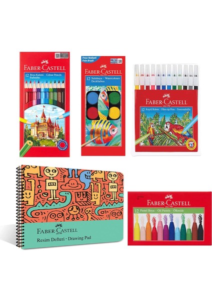 Boyama Seti ve Resim Defteri 25X35 Cm, Çocuklar Için Yaratıcı Eğlence, 12 Renk Suluboya, Boya Kalemi, Pastel Boya, Keçeli Kalem ve 30 Yaprak Defter