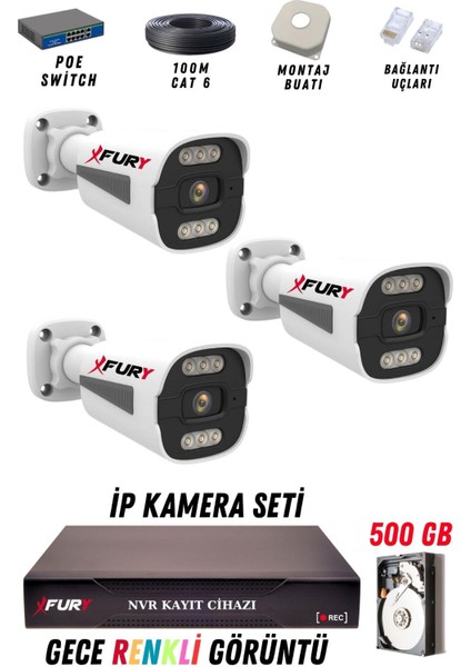 3 Kameralı Ip Güvenlik Kamerası Seti 4mp Gece Renkli Su Geçirmez 1506 500GB fiyatları