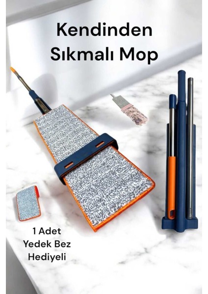 Renkli Kendinden Sıkmalı Mikrofiber Mop 1 Adet Yedek Bez Hediye ile Birlikte