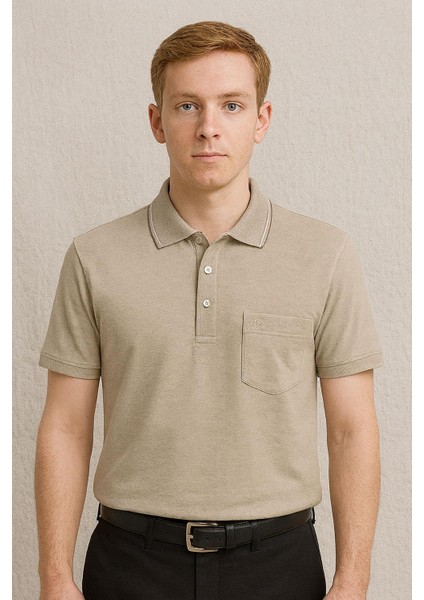 Simenti Büyük Beden Yakalı Klasik Kısa Kol Cepli Erkek Tişört 7348