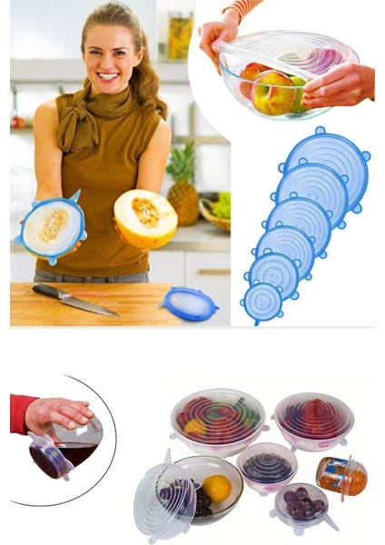 6 Boy Gıda Koruyucu Silikon Streç Kapak Turuncu, Pratik ve Şık Mutfak Gereci
