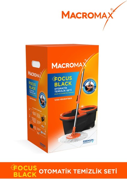 Siyah Turuncu Otomatik Temizlik Seti, Döner ve Mikrofiber Paspasli 360 Derece