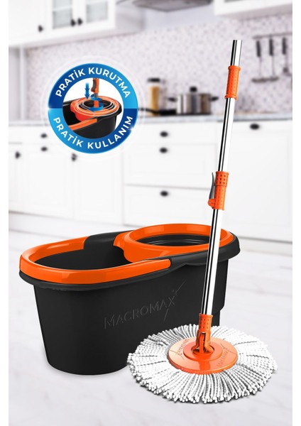 Siyah Turuncu Otomatik Temizlik Seti, Döner ve Mikrofiber Paspasli 360 Derece fiyatları