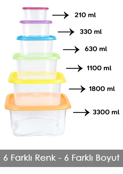 6'lı Renkli Kare Saklama Kabı Seti - Mikrodalga ve Derin Dondurucu Uyumlu fiyatları
