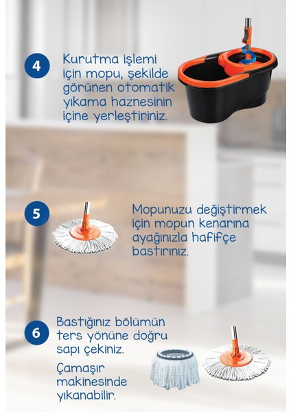 Siyah Turuncu Otomatik Temizlik Seti, Döner ve Mikrofiber Paspasli 360 Derece indirimleri