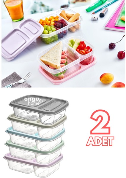 Renkli Bölmeli Taşınabilir Diyet ve Piknik Saklama Kabı, 2'li Set