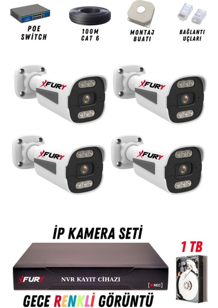 4 Kameralı Ip Güvenlik Kamerası Seti 4mp Gece Renkli Su Geçirmez 1506 1tb fiyatları