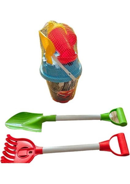 Büyük Boy Resimli Kum Kova, Tırmık ve Kürekli Plaj Seti