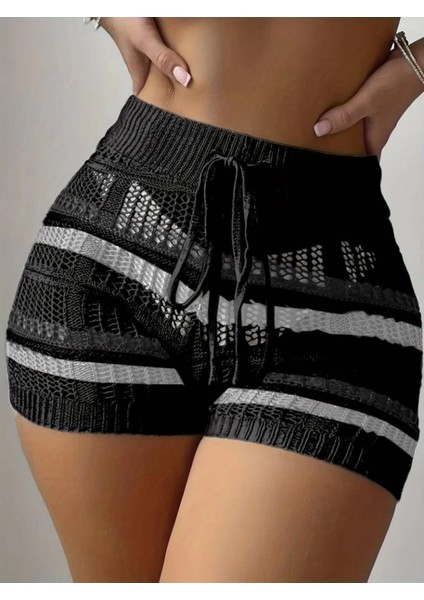 Kadın Belinden Bağlamalı Mini Triko Short